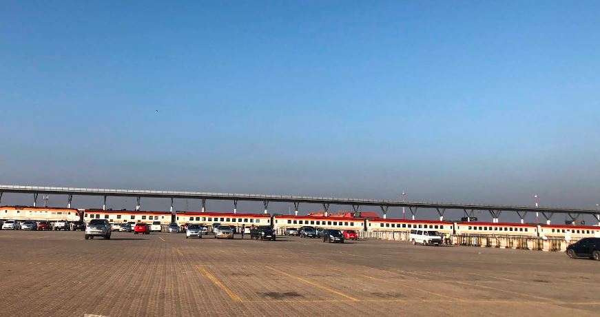 Blue Sky and Railway Train in the distance