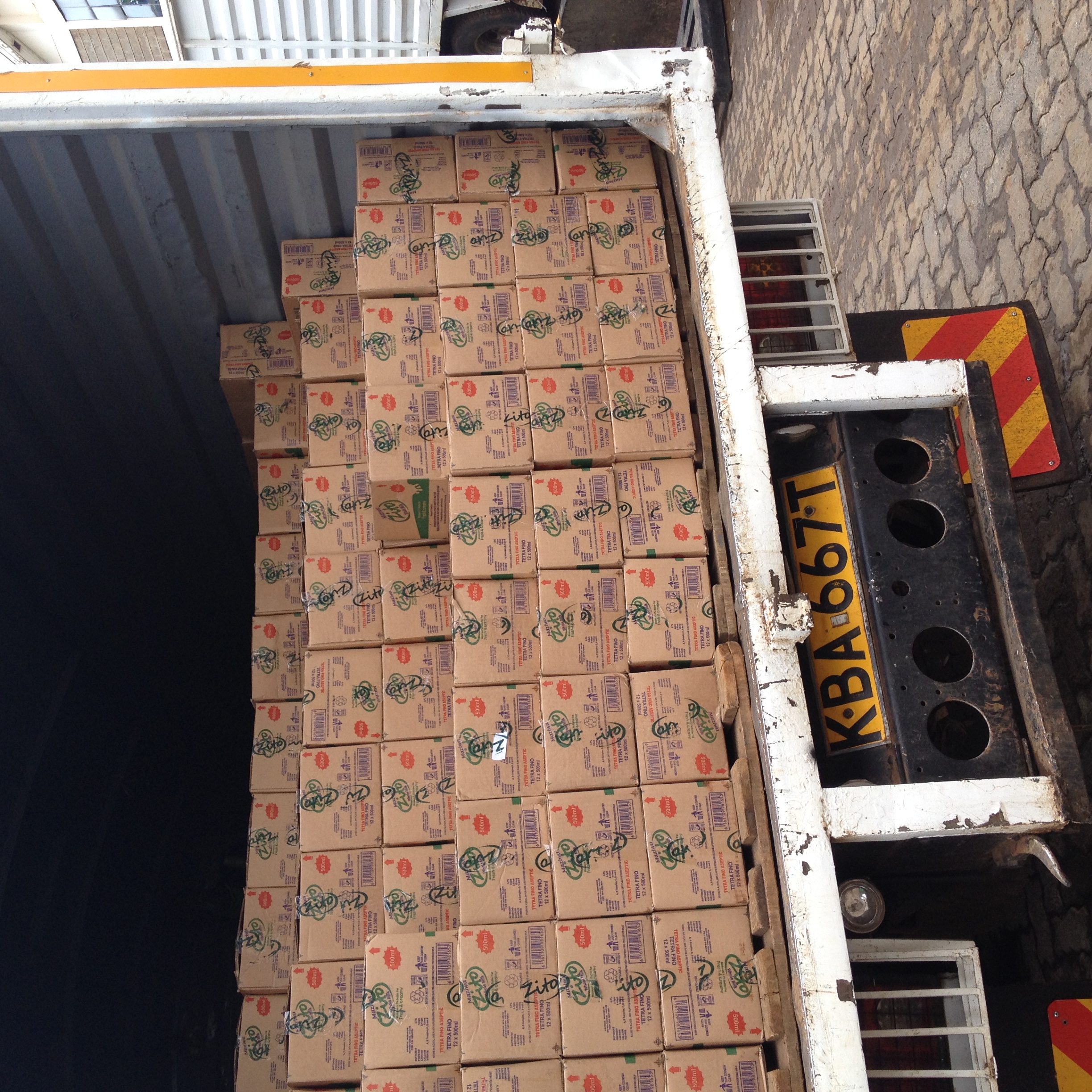 Stacks on Milk Cartons stacked on a Lorry