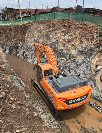 Aerial view of a Develon Excavator