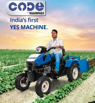 A person sits on a swaraj code tractor