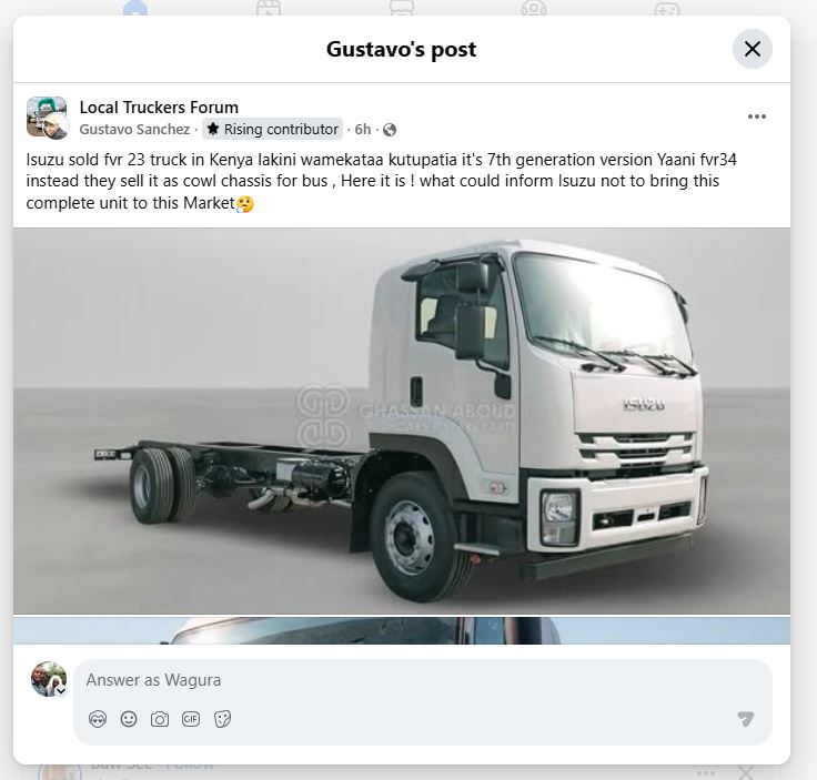 A facebook post on Isuzu FVR , FRR and NQR Debate