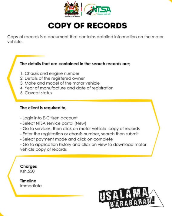 ntsa showing how to access copy of records