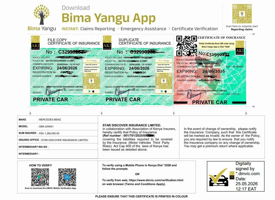 An insurance certificate