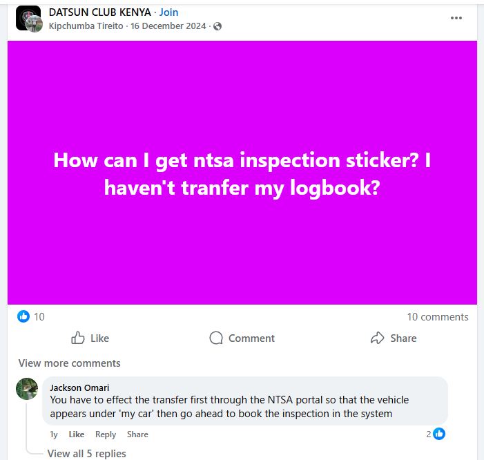 Can You Get an NTSA Vehicle Inspection Sticker Without Transferring Ownership? (2026 Guide)